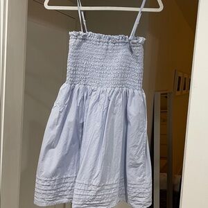 American Eagle Outfitters Blue and White Smocked Dress